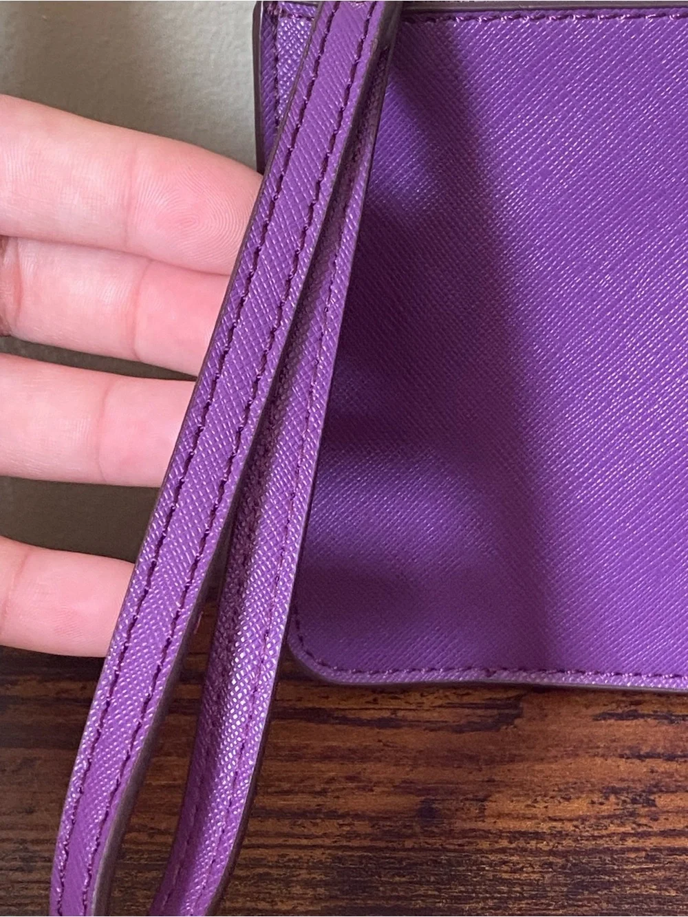 kate spade Purple Saffiano Zip Wristlet with Gold Logo